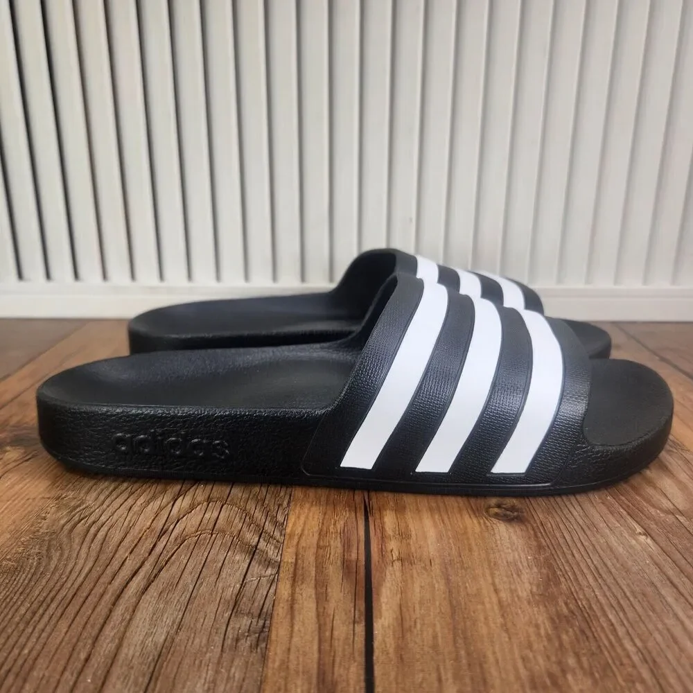 Adidas Adilette Aqua Slides Mens Sz 11 Black White Slip On Casual Sandals F35543
